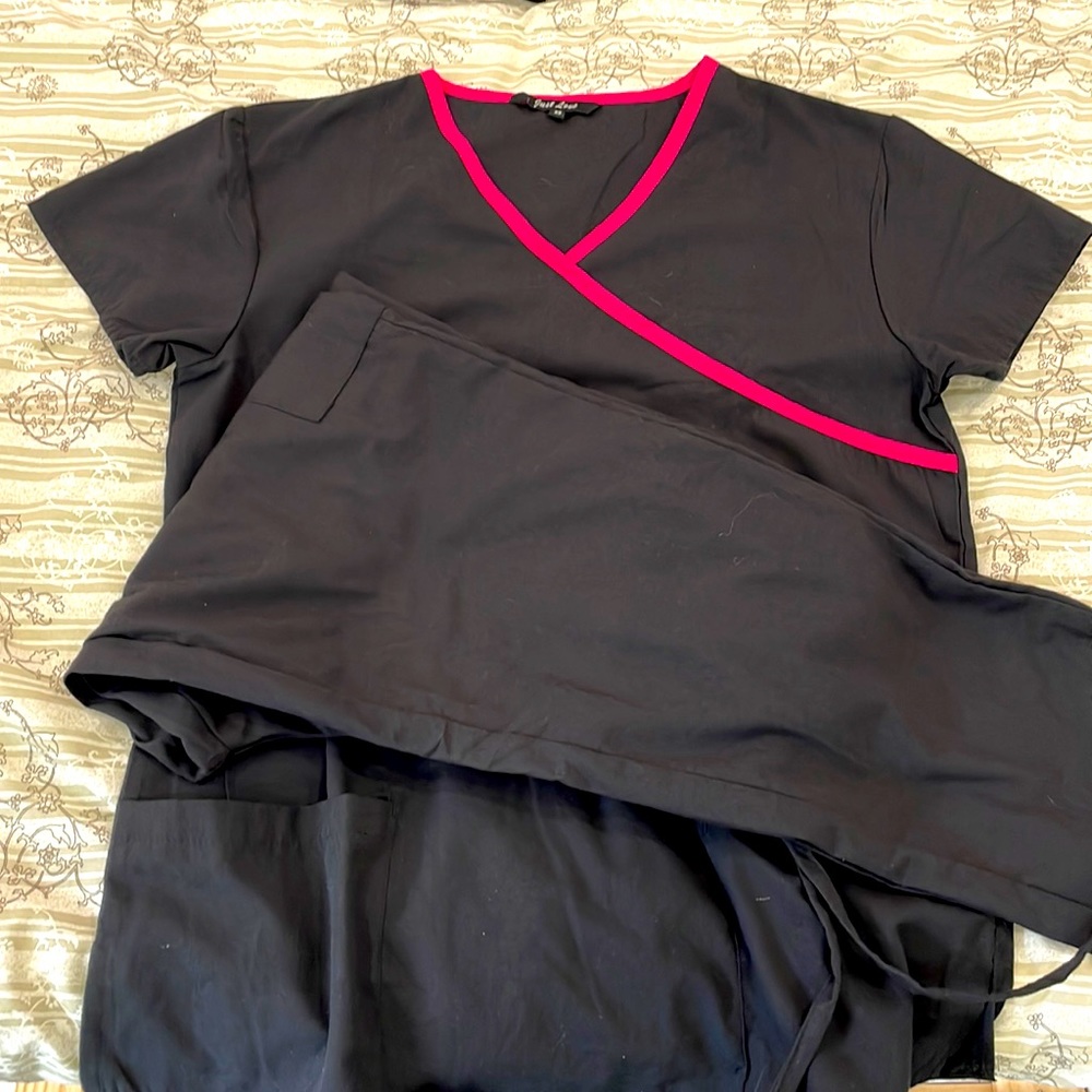 Black Scrubs Set with mock wrap detail